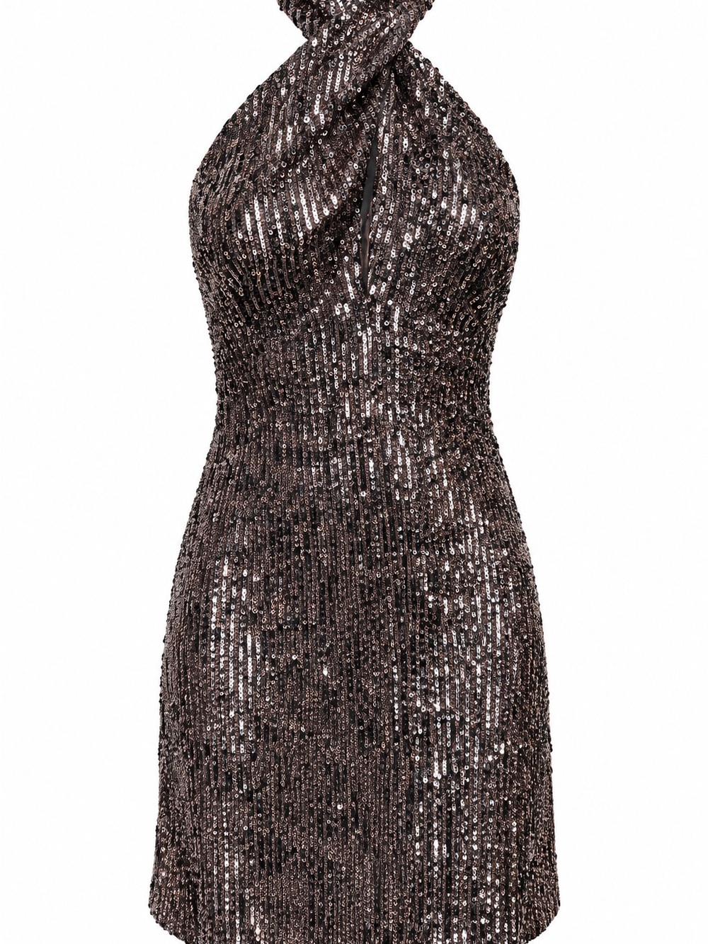 NWT fab'rik Sequin Criss-Cross Halter Mini Dress - rose gold SzS